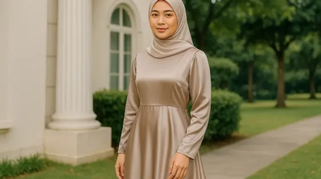 Model Gamis Satin Simple tapi Elegan untuk Bridesmaid Modern