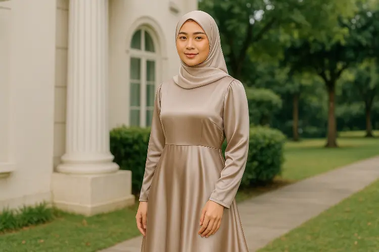 Model Gamis Satin Simple tapi Elegan untuk Bridesmaid Modern